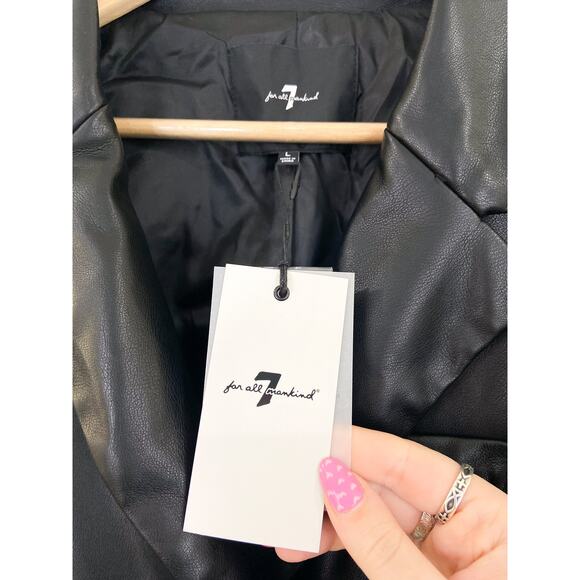 NEW 7 for all Mankind Faux Leather Black Cropped Blazer Jacket sz Large Double - Picture 4 of 8